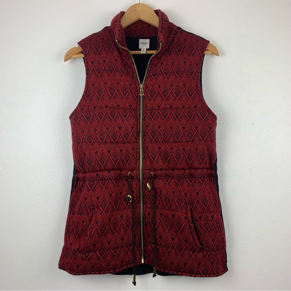 Rafaella Sweater Women’s Medium Vest Drawstring Pockets Aztec Print Red Black
